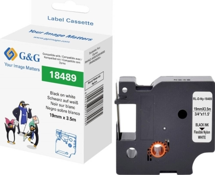 G&G Skriftbånd Polyamid Båndfarve: Hvid Skriftfarve: Sort 19 Mm 3.5 M