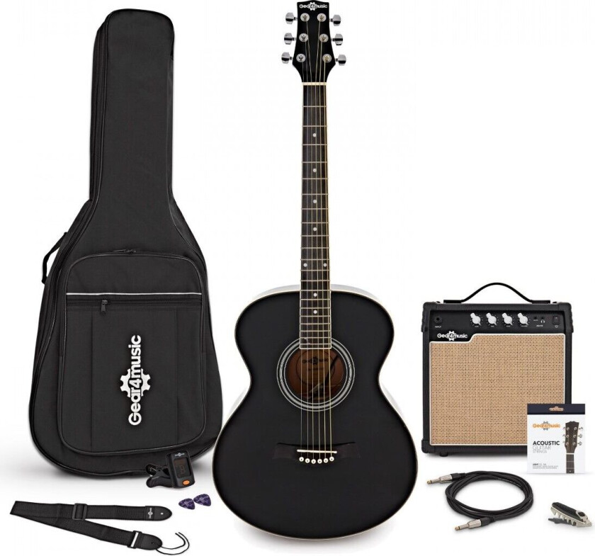 Gear4Music Student Left Handed Electro Acoustic Guitar + 15W Forsterkerpakke Svart