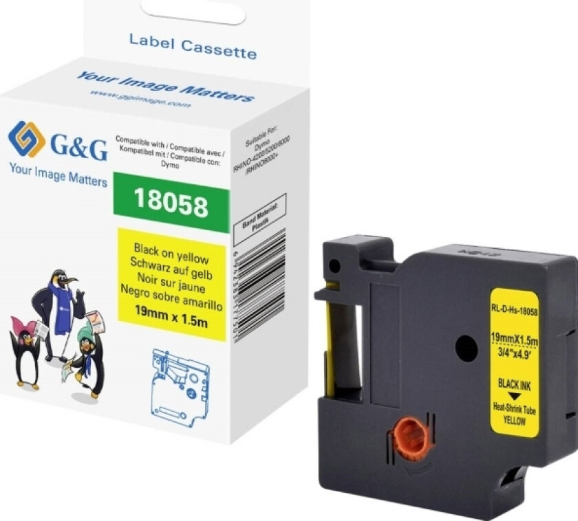 G&G Skriftbånd Polyolefin Båndfarve: Gul Skriftfarve: Sort 19 Mm 1.5 M