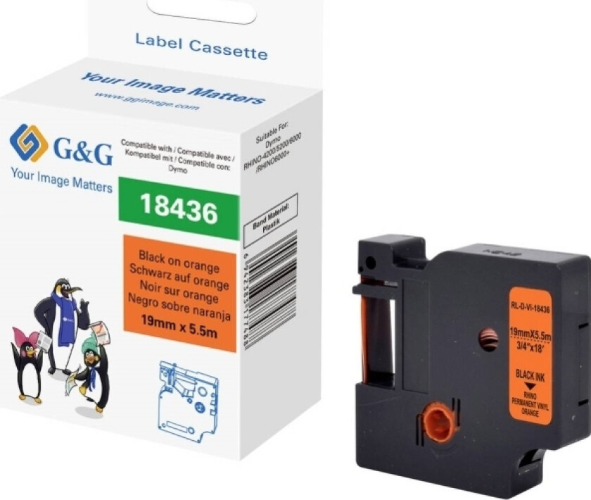G&G Skriftbånd Vinyl Båndfarve: Orange Skriftfarve: Sort 19 Mm 5.5 M