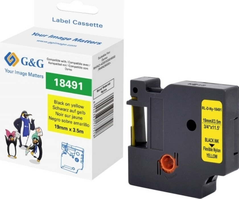 G&G Skriftbånd Polyamid Båndfarve: Gul Skriftfarve: Sort 19 Mm 3.5 M