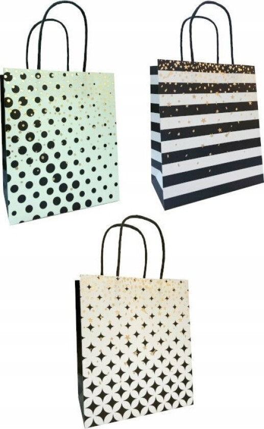 Ju-Piter Sort Og Hvit Gavepose 9061B 18X21x10cm P12, Pris For 1 Stk.