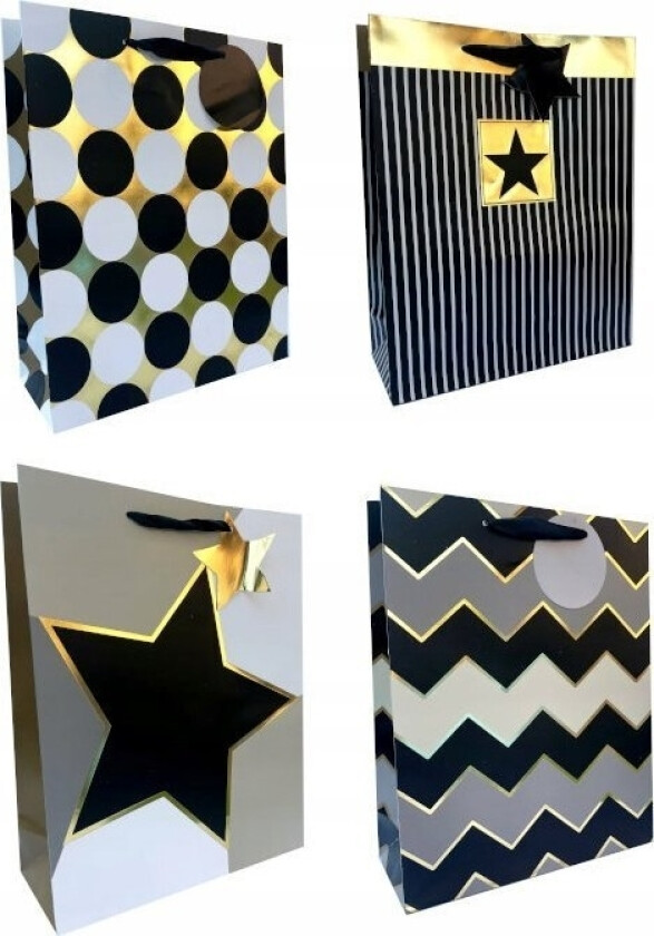 Sort Og Hvit Gavepose Til Flaske 9051D 12X35x10cm P12, Pris For 1 Stk.