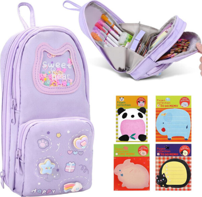 Penalhus, søt penalhus med klistrelapp estetisk penalhus for jenter Stor kapasitet penn blyantpose pennveske stasjonær arrangør