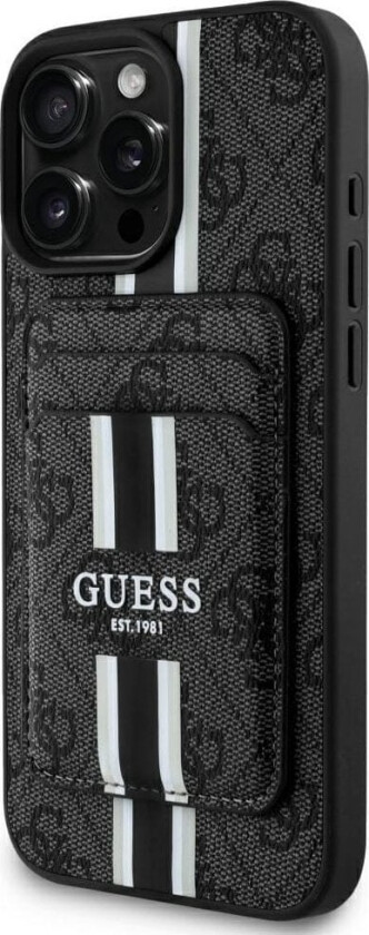 Case Guess 4G Stripes With Wallet Magsafe For Iphone 16 Pro Max Black