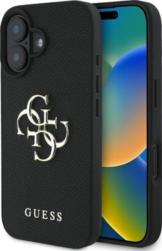 Pu Grained 4G Metal Logo Deksel Til Iphone 16 Svart