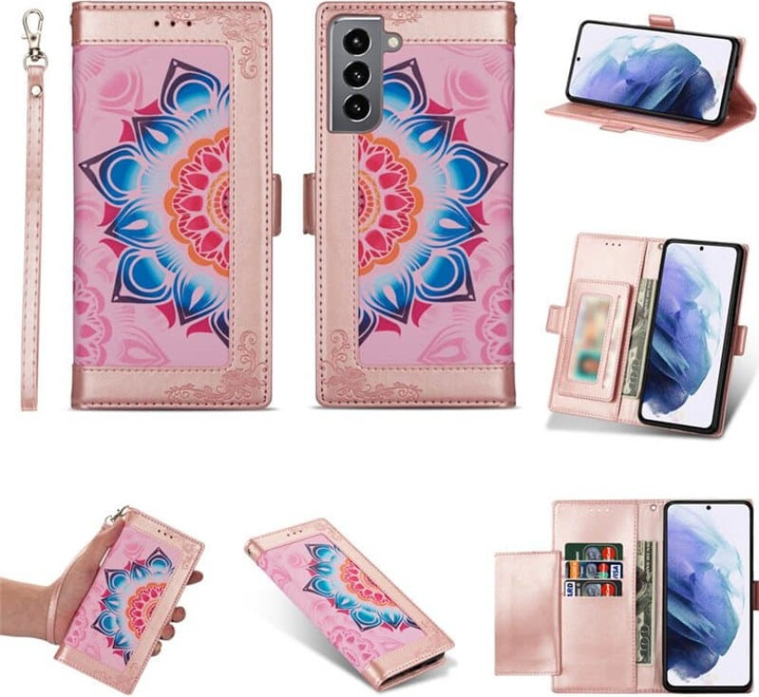 Flower Lommebokdeksel 4-kort Samsung Galaxy S22 - Rosa