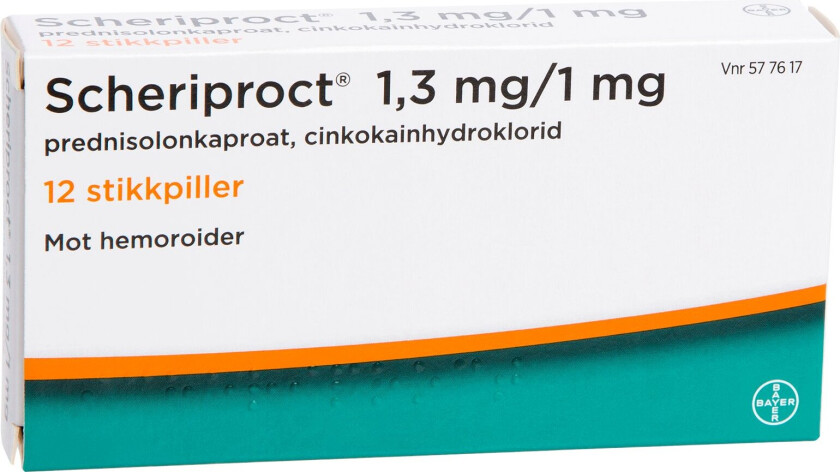 1,3 mg/1 mg stikkpiller, 12 stk.