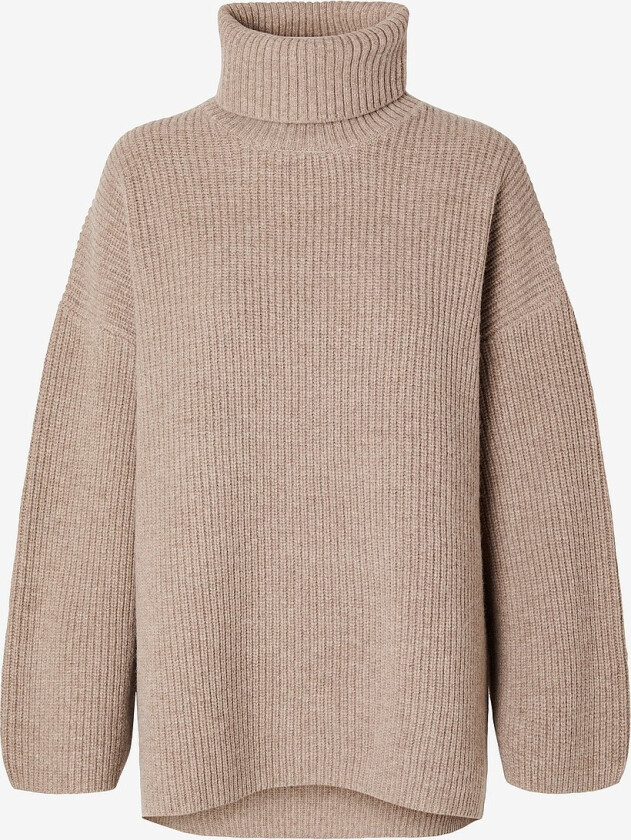 Genser slfMary LS Long Knit Roll Neck - Beige