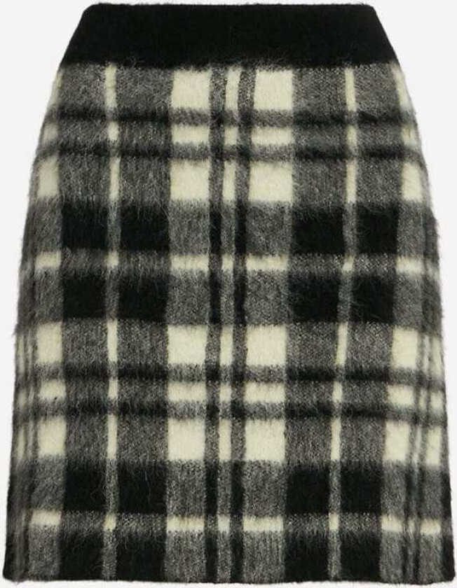 Plaid Alpaca Blend Miniskirt - Cream/black Plaid Hvit S