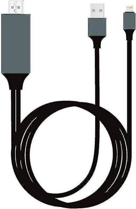 Lightning til HDMI-kabel for iPhone iPad Skjerm TV HD-adapter USB-laderledning 2m