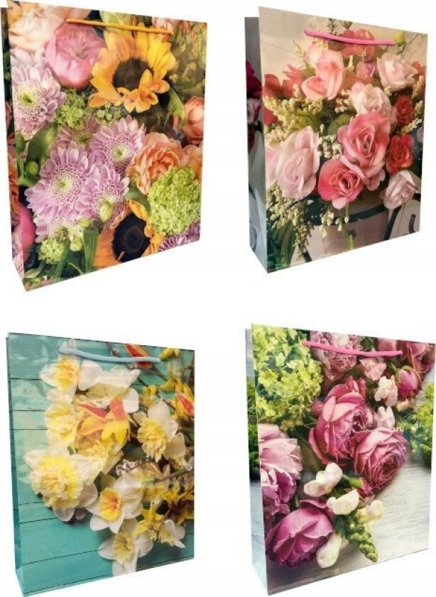 Ju-Piter Laminert Gavepose Blomster 128G 002S 18X24x7cm P12, Pris For 1 Stk.