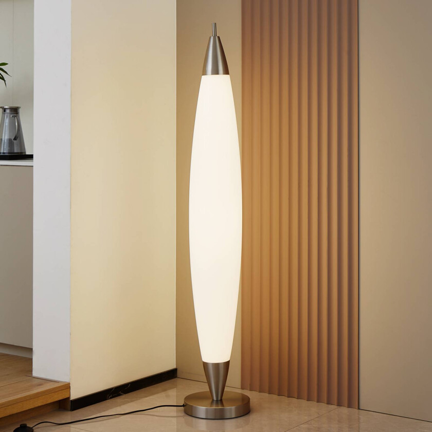 Lucande LED-gulvlampe Tarell, hvit/nikkel, høyde 146 cm