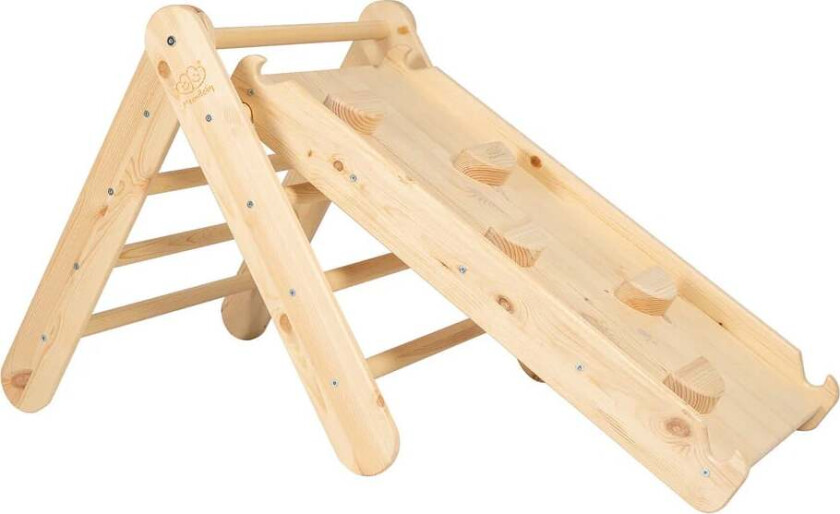 Meowbaby Klatretrekant med Klatrevegg, Nature - Motoriske møbler - Furu