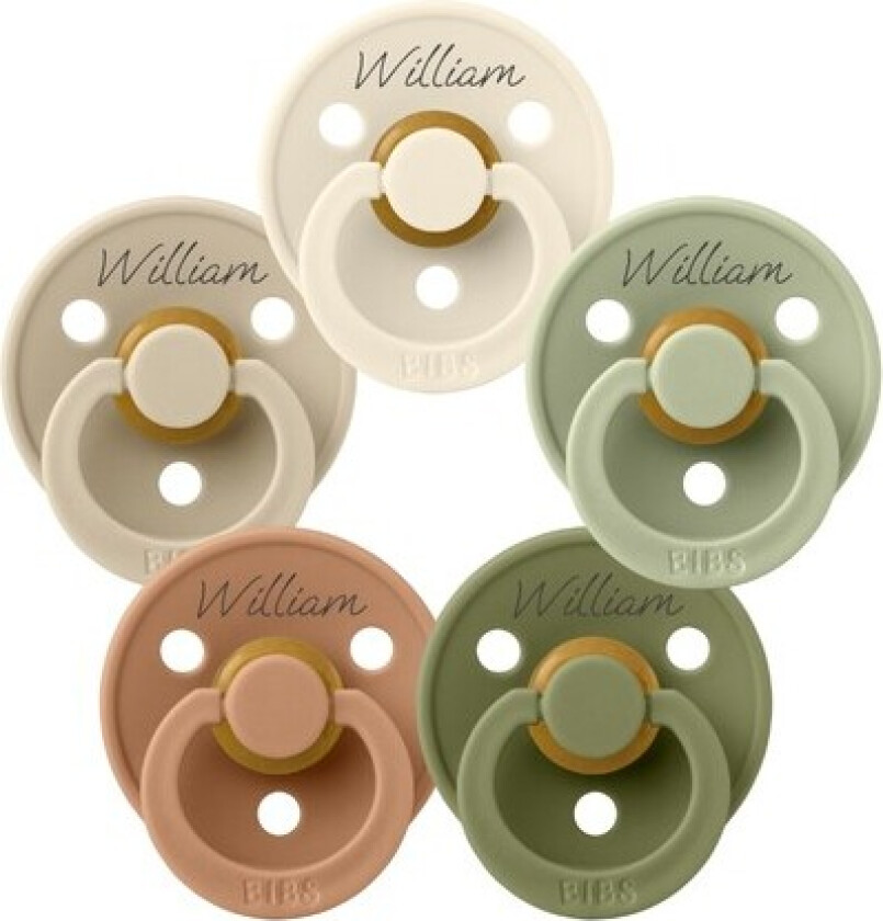 Bibs Colour, Str. 1 (0-6 Md.), Rund - Lateks, Smokker Med Navn, 5-pak