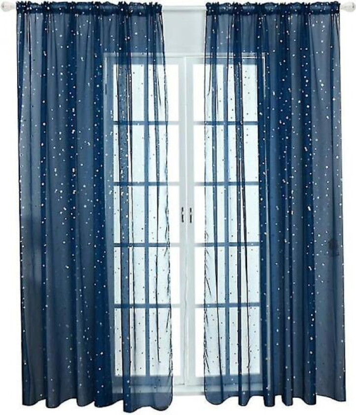 Stjernetyllgardiner, S gjennomsiktige stjernegardiner for soverom Glitter Star Voile Gardinpanel (100x200CM, Marineblå)