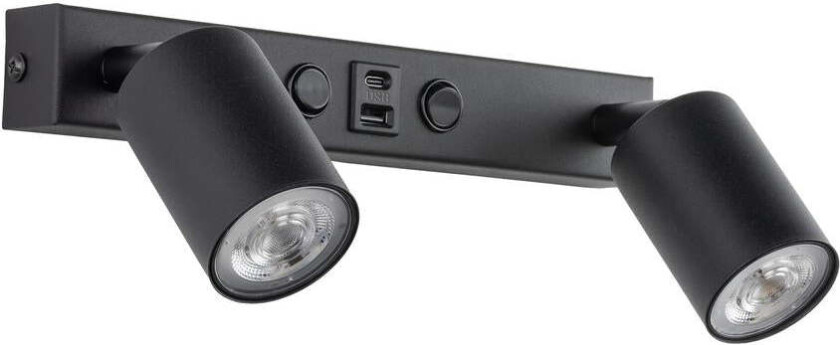 Top vegglampe med USB - Svart