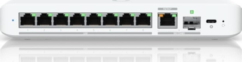 Ubiquiti Unifi Flex 2.5G - Switch - Styrt - 8 X 2.5Gbase-T + 1 X 10Gb Ethernet + 1 X 10Gb Ethernet Sfp+ - Stasjonær, Veggmonterbar, Din-Skinnemonterb