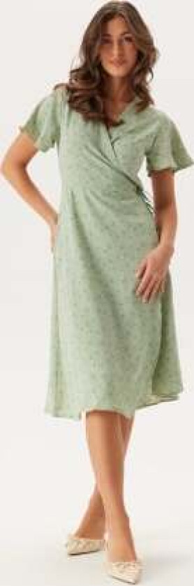 Vilovie S/S Wrap Midi Dress Desert Sage AOP:Flower 40