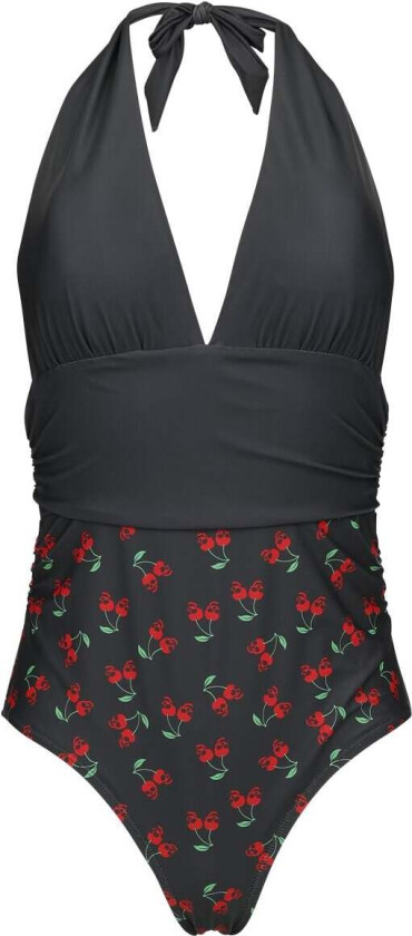 Badedrakt - Skull Cherry Swimsuit - S til XXL - Damer - svart