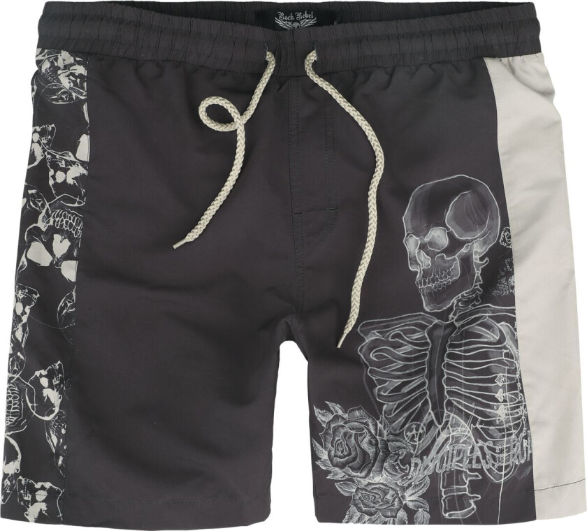 Badeshorts - Svømmeshorts med skjellettprint - S til XXL - Herrer - mørkegrå