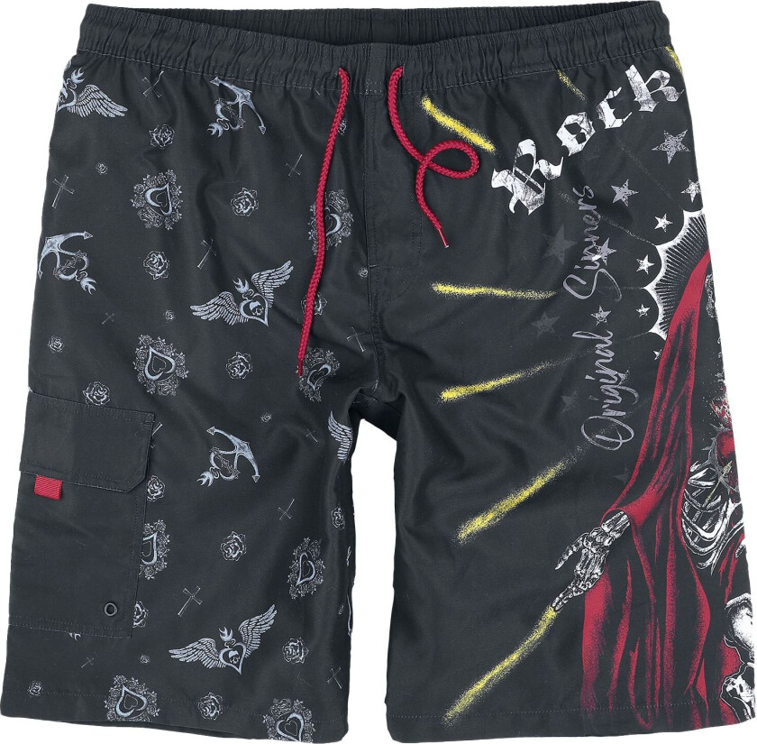 Badeshorts - Swim Shorts With Old School Print - S til XXL - Herrer - svart