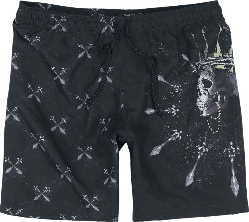 Badeshorts - svømmeshorts med hodeskalle konge og sverd - S til XXL - Herrer - svart