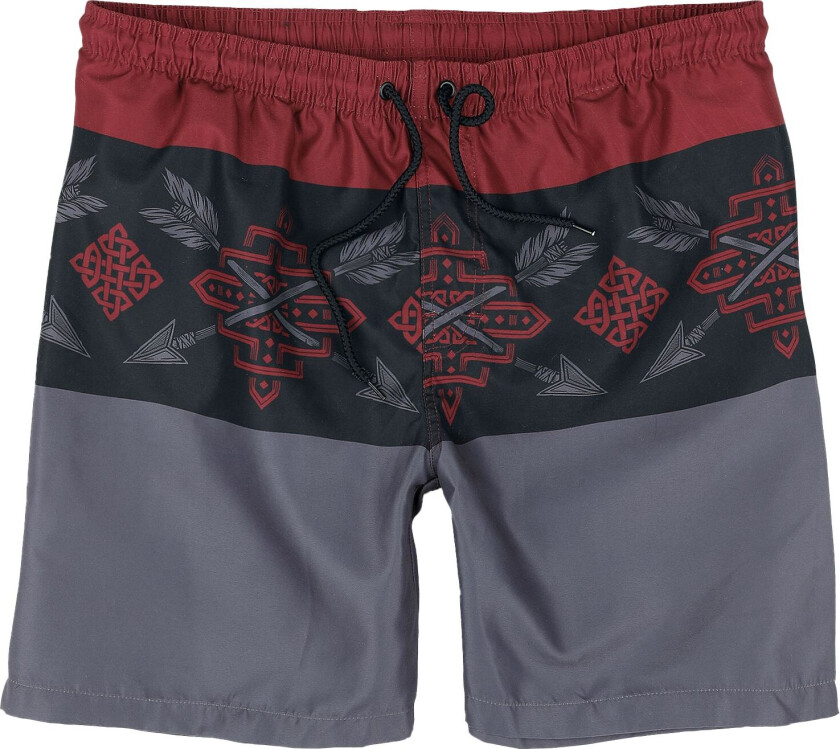 Badeshorts - Tricolor Swim Shorts with Arrow Print - S til XXL - Herrer - rød-svart
