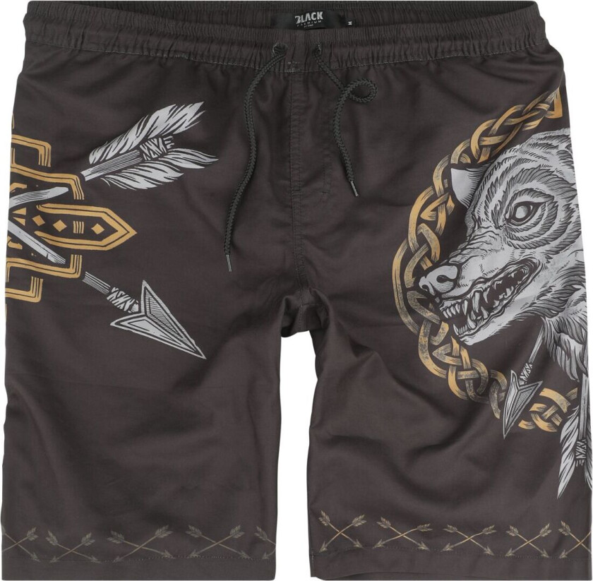 Badeshorts - Swim Shorts With Arrow and Wolf Print - S til XXL - Herrer - svart