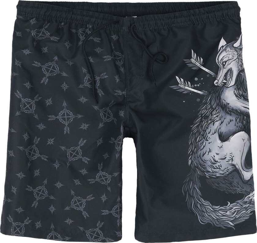 Badeshorts - Swim Shorts With Wolf Print - S til XXL - Herrer - svart