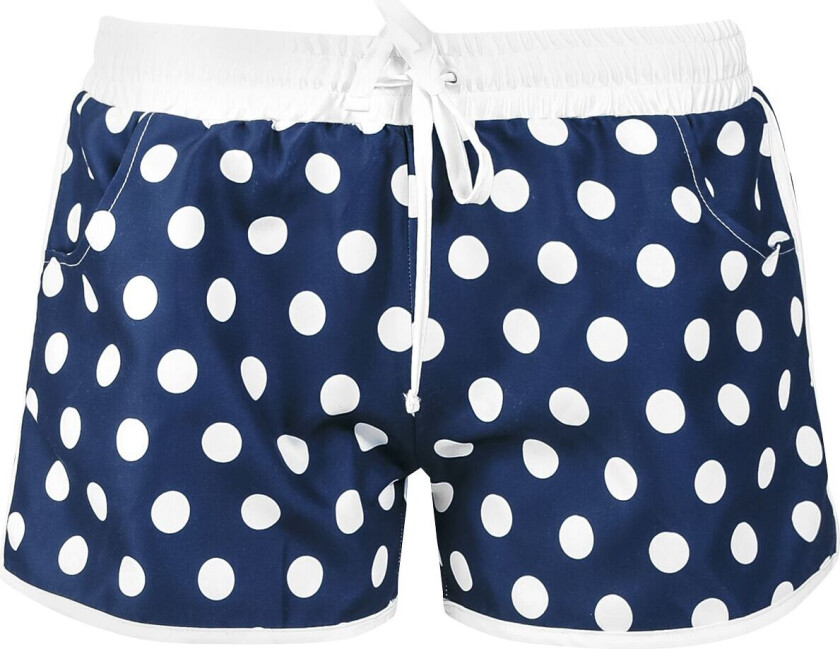 Rockabilly Badeshorts - Big Dots Girl Boardshorts - XS til S - Damer - marineblå-hvit