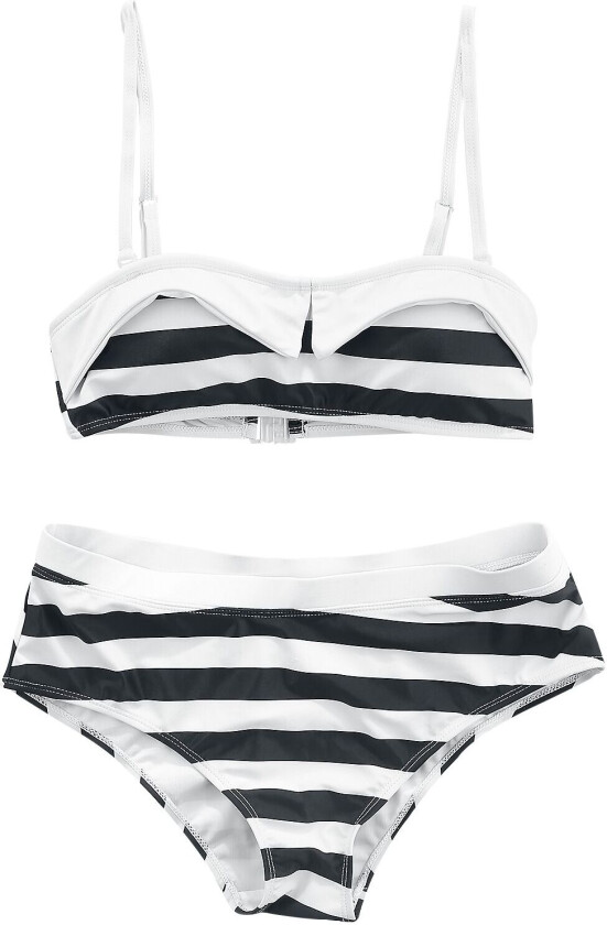 Rockabilly Bikinisett - Big Party Stripes Bikini - XS til XL - Damer - svart-hvit
