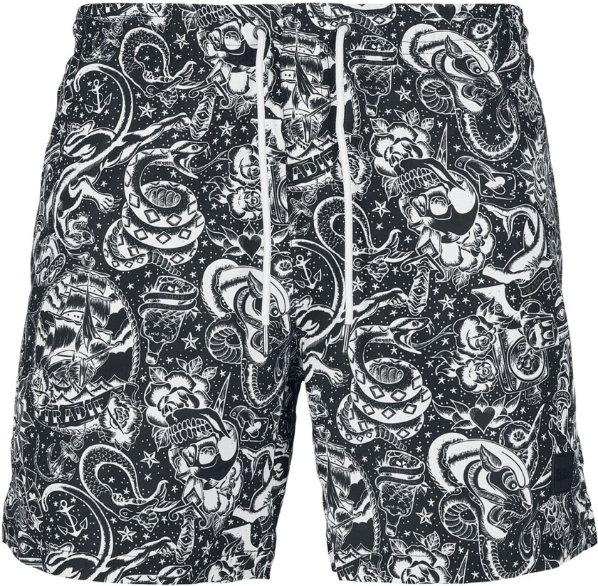 Badeshorts - Tattoo AOP Svømmeshorts - M til XL - Herrer - svart