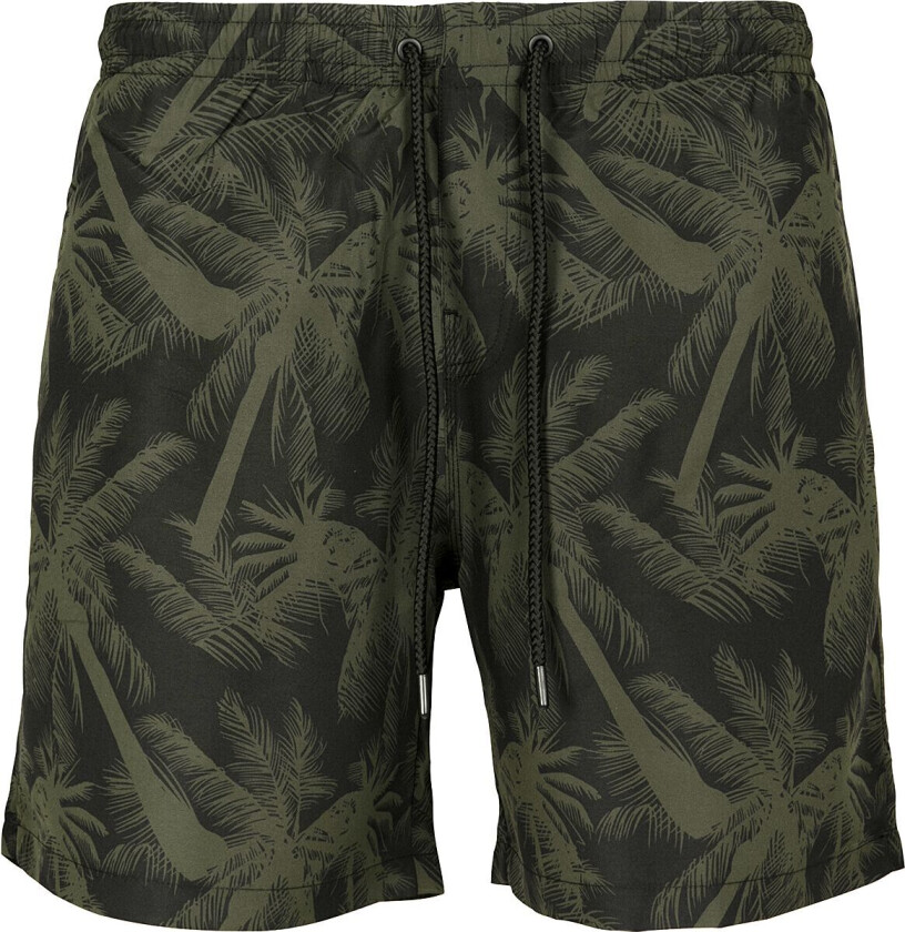 Badeshorts - Pattern Swim Shorts Palm - M til 4XL - Herrer - svart-olivengrønn