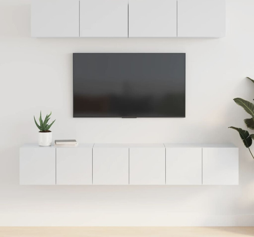 TV-benksett 5 deler høyglans hvit konstruert tre