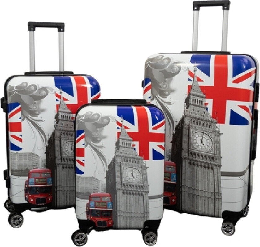 Koffertsett - 3 stk. - Koffert med motiv - City of London - Hardcase lettvektskoffert med 4 hjul