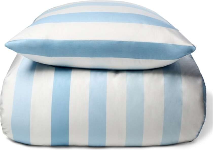 Sengetøy av bambus - 100 % naturlig bambus - 140x200 cm - Blå brede striper - Satengvevd sengesett