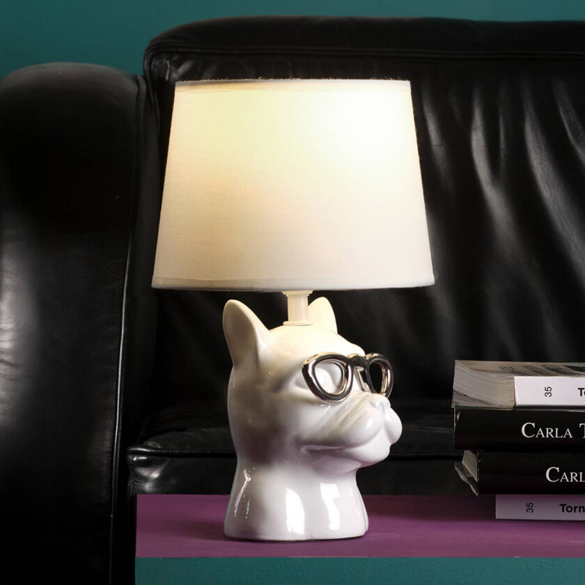 Biagio bordlampe, hvit, keramikk, tekstil