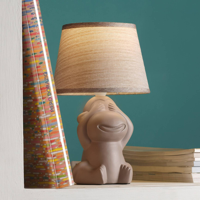 Monkey bordlampe, brun, keramikk, tekstil