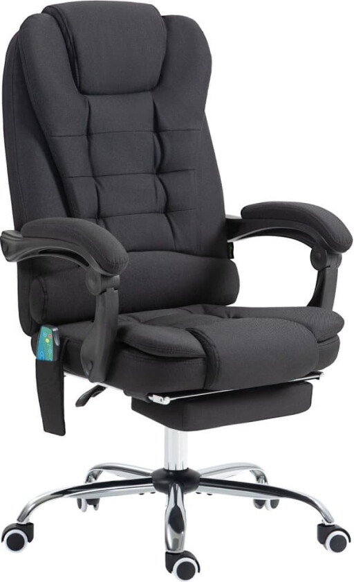 Kontorstol med massasjefunksjon, ergonomisk skrivebordsstol med ligge- og varmefunksjon, høydejusterbar datastol med fotstøtte, sidelomme og fjernkont