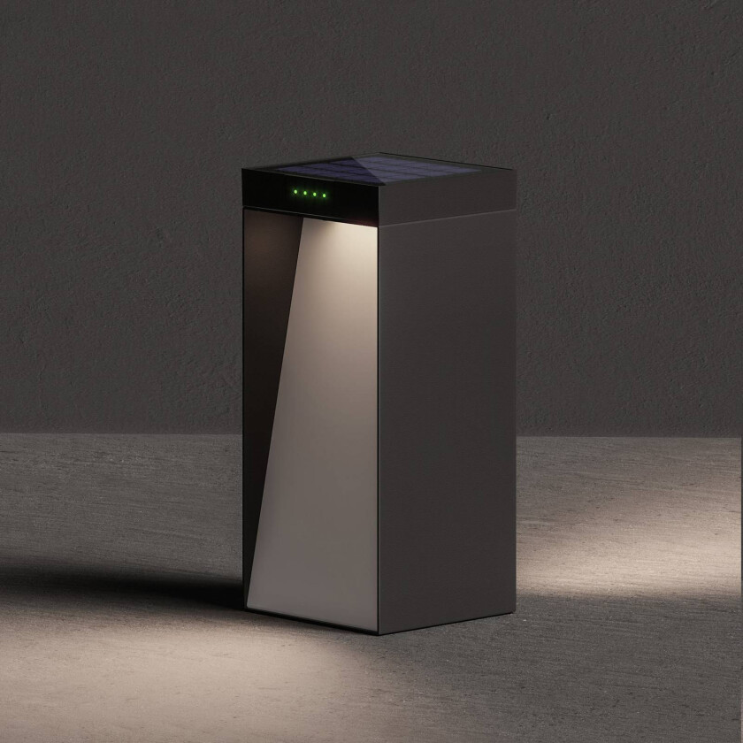 LED-solcellelampe MILIO FULL, antrasitt, 35 cm, aluminium, IP65