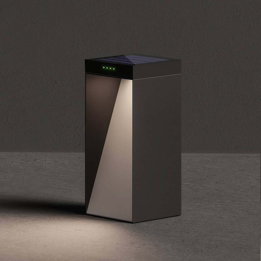 LED-solcellelampe MILIO SIDE, antrasitt, 35 cm, aluminium, IP65