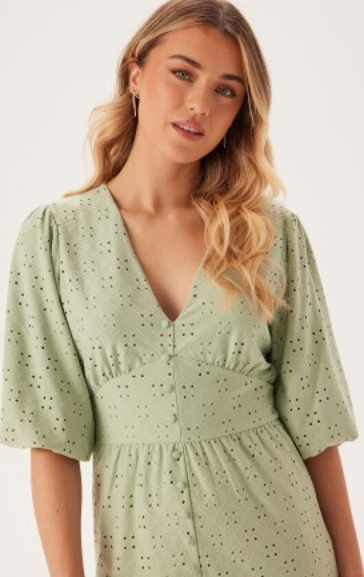 Broderie Anglaise Puff Sleeve Dress Light green XL