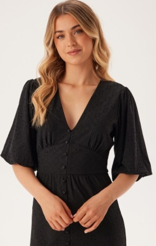 Broderie Anglaise Puff Sleeve Dress Black XL