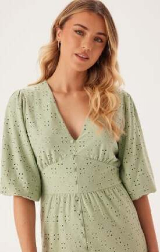 Broderie Anglaise Puff Sleeve Dress Light green M