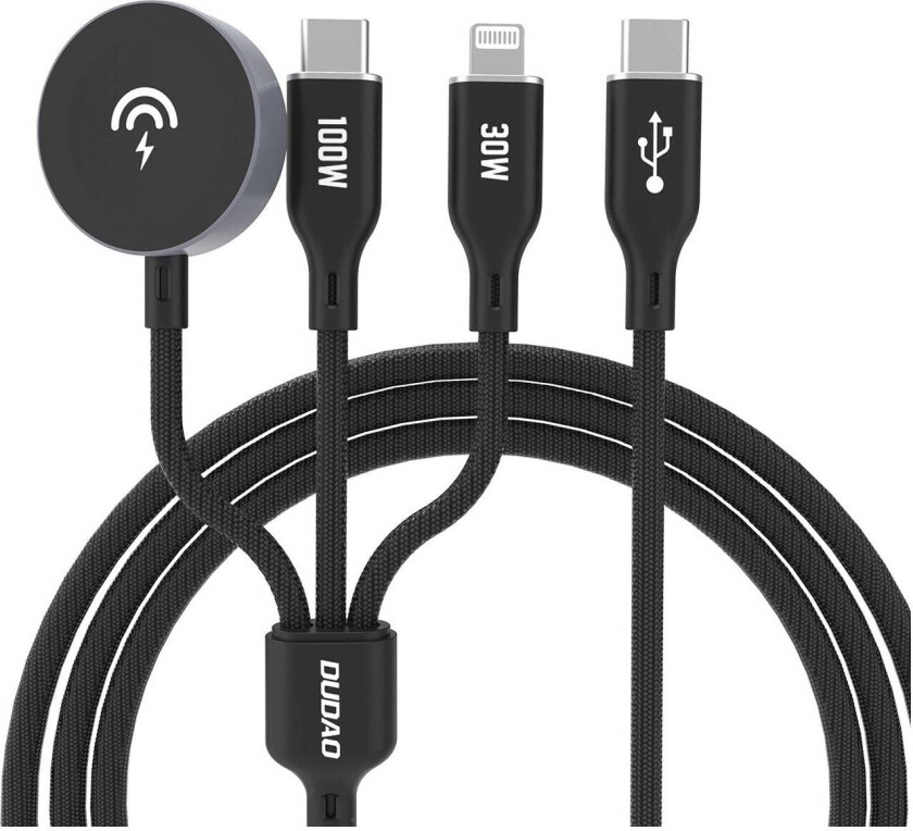 3-i-1 multi-kabel med 100W USB-C, Lightning og Apple Watch - 1,2m