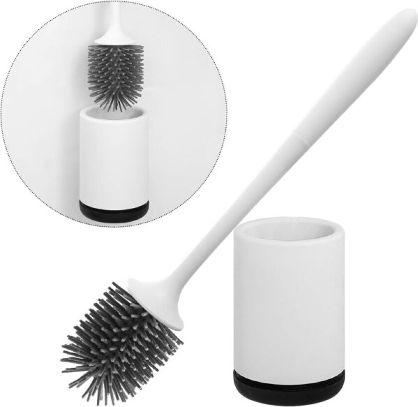 Toalettbørster, Silikon Toalettbørste Sett Langt Håndtak Toalettbørste Toalettbørste med Antibakteriell TPR Børstehode og Sklisikkert Håndtak, Veggmontert