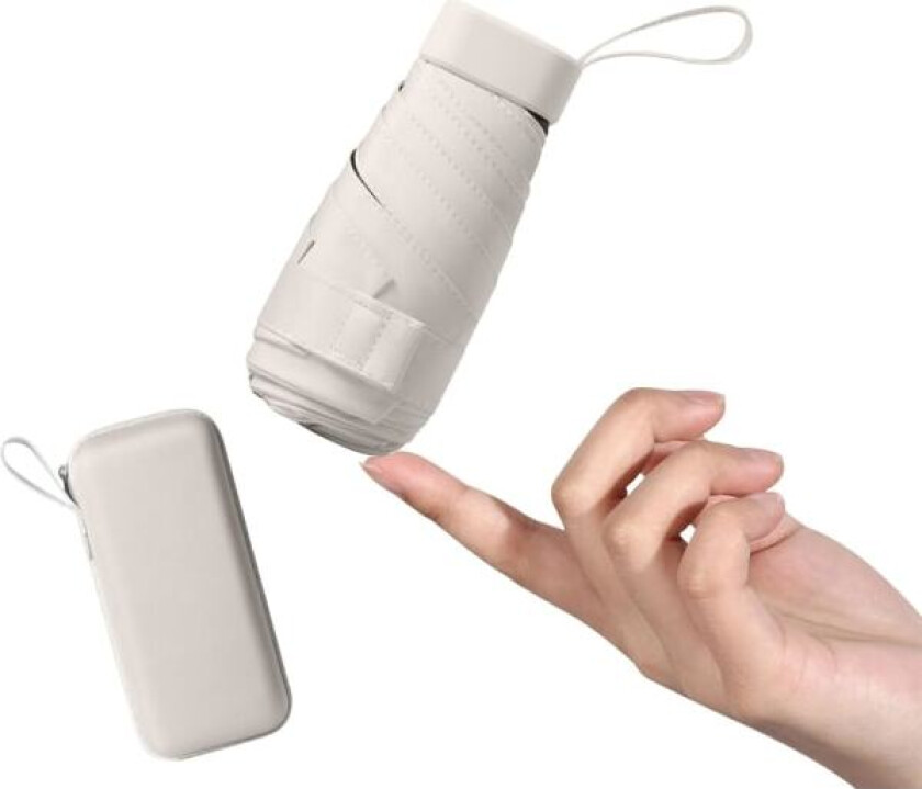 Miniparaply med UPF50+ beskyttelse, lett og kompakt paraply for kvinner og barn, bærbar UV-paraply med oppbevaringsboks, størrelse for kvinners håndveske Cream