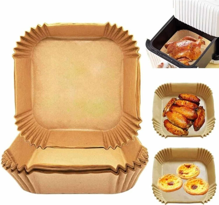 50stk Square Airfryer Paper - Bakepapir for Airfryer 20cm