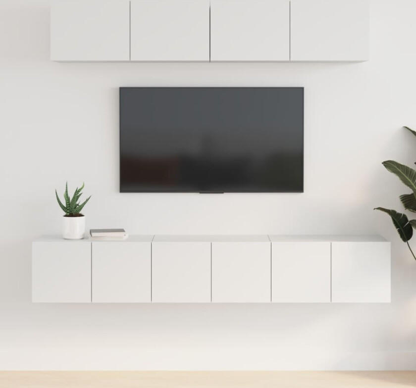 TV-skapsett 5 deler hvit konstruert tre